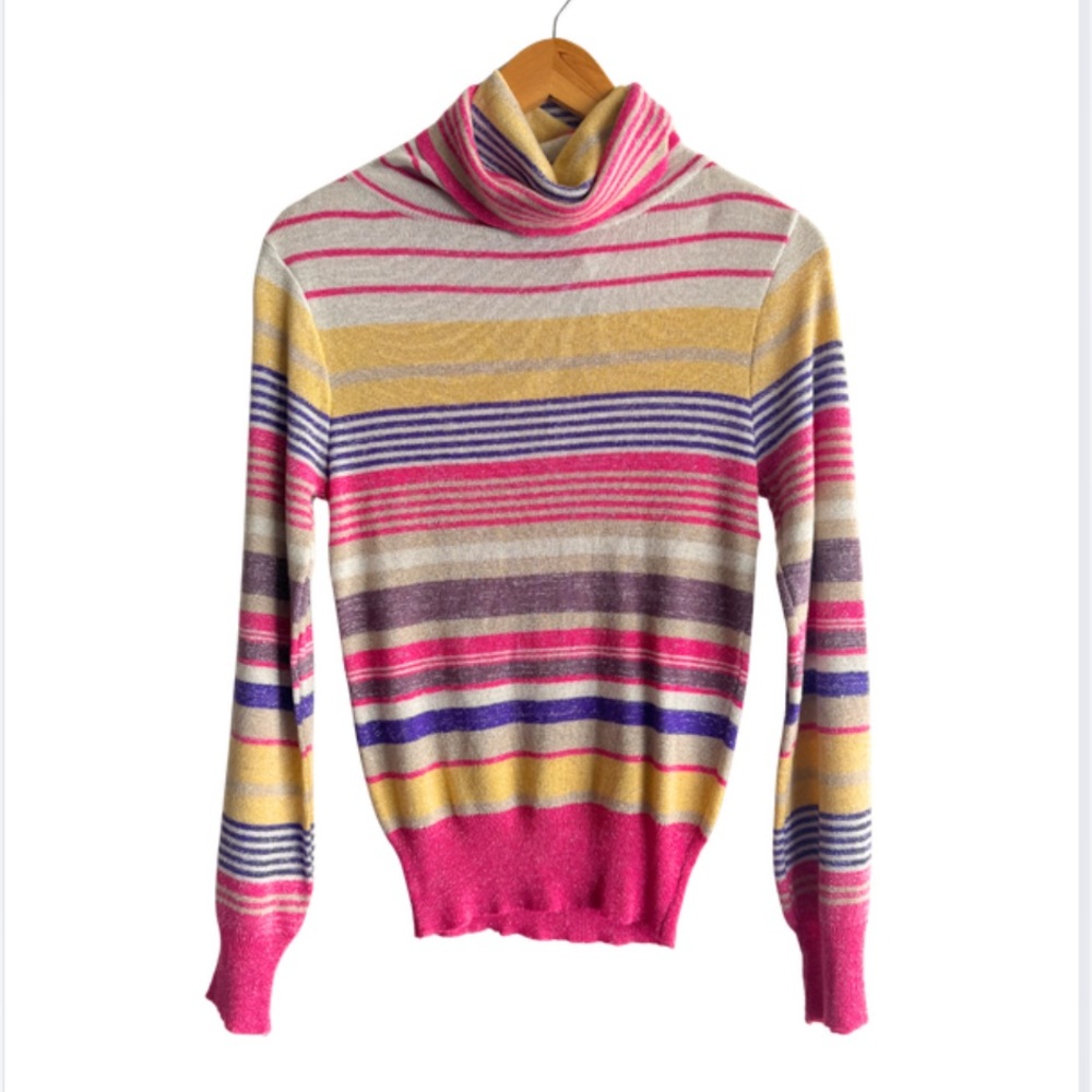 Vintage Knit Sweater Long sleeve metallic lurex stripe cowl neck 80s 90s